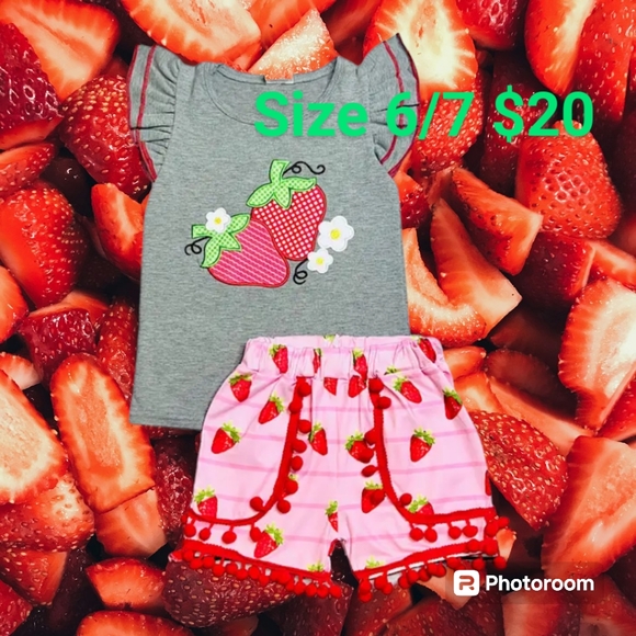 Unbranded Other - Gray and Pink Strawberry Matching Set with Playful Design